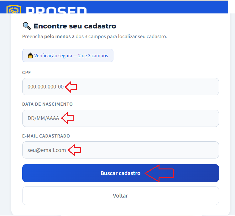 Formulário de busca cadastral