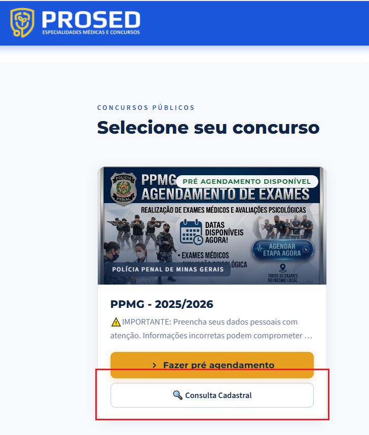 Botão Consulta Cadastral na página principal