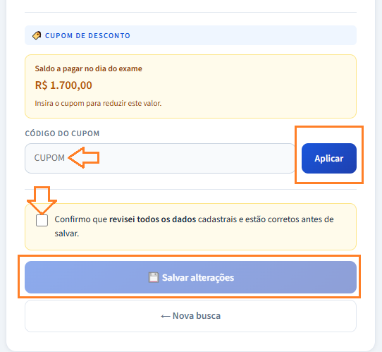 Seção de cupom de desconto na Consulta Cadastral